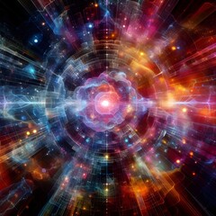 Wall Mural - a digital kaleidoscope of colors and fractals that pulse in sync with music, creating a constantly e