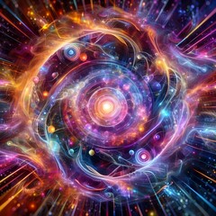 Wall Mural - a digital kaleidoscope of colors and fractals that pulse in sync with music, creating a constantly e
