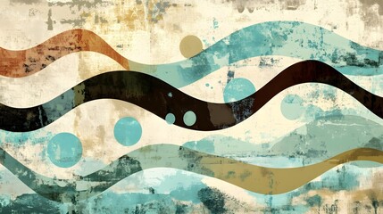 Fototapete - Abstract Waves and Geometric Shapes Background in Vintage Toned Colors