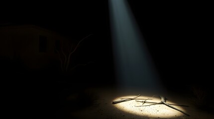 Wall Mural - a spotlight illuminates a small area on the ground, casting light on scattered branches while the su