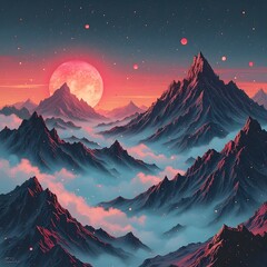 Wall Mural - a digital kaleidoscope of colors and fractals that pulse in sync with music, creating a constantly e