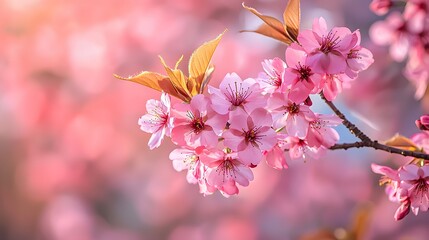 Sticker - A blooming cherry blossom tree with pink flowers on a bokeh background