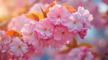 Sticker - A blooming cherry blossom tree with pink flowers on a bokeh background