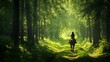 © sungedi - Woman Rides Horse Through Sunlit Forest Path