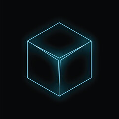 Poster - Turquoise glowing neon cube is floating on a black background