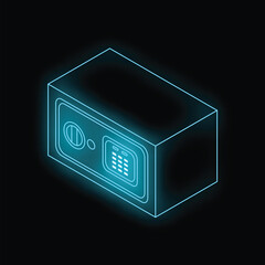 Poster - Luminous blue safe glowing on a black background, representing security and protection of valuables