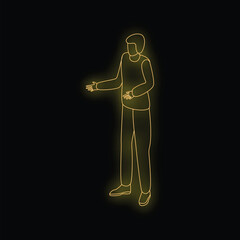 Poster - Neon sign of a businessman gesturing with his hands, potentially giving a presentation or explaining a concept