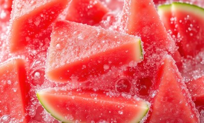 Canvas Print - Refreshing watermelon slices with bubbles