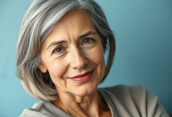 Wall Mural - Young woman with gray hair in a relaxed pose