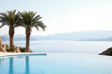 Wall Mural - Serene Infinity Pool with Palm Trees and Ocean View