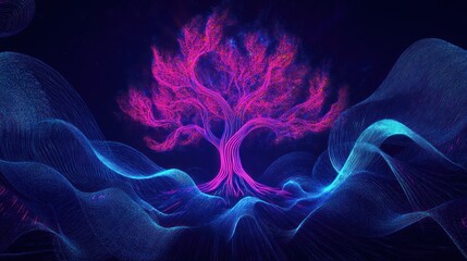glowing digital tree, abstract background, fantasy art, website banner
