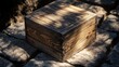 © A B I G A I L - Wooden crate sunlight stone garden product display