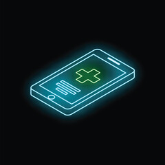Poster - Neon glowing smartphone showing a medical application interface on screen