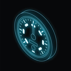 Poster - Neon blue clock face glowing on a black background, perfect for time and schedule concepts