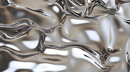 Fototapete - Captivating abstract image featuring dynamic undulating waves of shimmering reflective liquid chrome against a sleek futuristic backdrop  The flowing morphing metallic liquid creates a mesmerizing