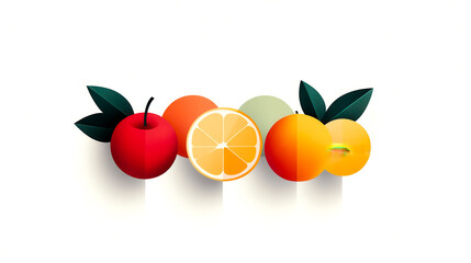 Wall Mural - A vibrant arrangement of colorful fruits, including an apple, orange, lemon, and other citrus varieties, highlighting freshness and healthy choices.