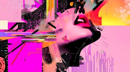 Aufkleber - Captivating Glitch Art Digital Abstract Composition with Vibrant Neon Colors and Dynamic Distortions