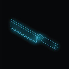 Poster - neon glowing blue saw representing carpentry work on black background