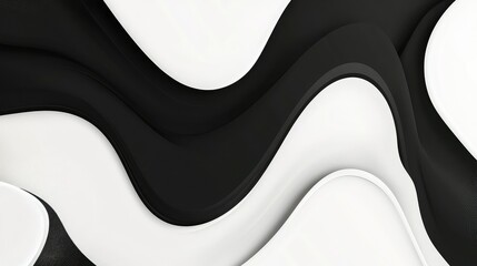 Poster - Abstract Wavy Pattern in Black and White with Smooth Gradients Creating a Modern and Elegant Design for Backgrounds and Textures