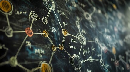 Aufkleber - Chaotic blackboard filled with various mathematical formulas diagrams and symbols representing the abstract process of problem solving creative thinking and in an educational or academic setting