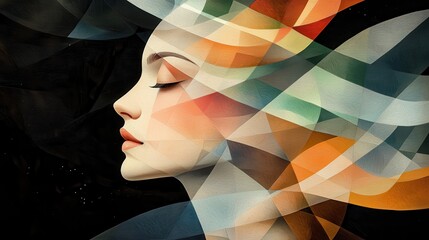 Poster - Geometric abstract painting of virgo modern studio artwork sophisticated environment artistic viewpoint earthy tones