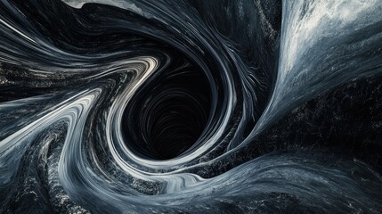 Poster - Abstract swirling vortex with monochromatic tones reflecting depth and mystery, creating an illusion of space and movement in a captivating visual experience.