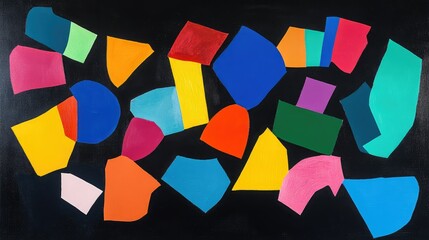 Poster - Vibrant Abstract Composition Featuring Geometric Shapes in Vivid Colors Against a Black Background for Modern Art and Design Projects