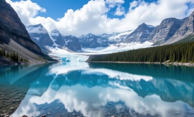 Wall Mural - Majestic glacier lake reflecting mountains