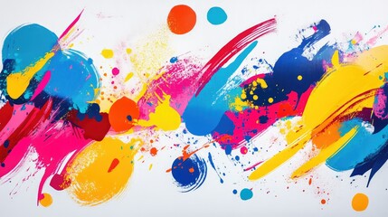 Poster - Vibrant Abstract Art Splashes with Bright Colors and Dynamic Brush Strokes Creating a Playful and Energetic Composition for Modern Decor and Creative Spaces