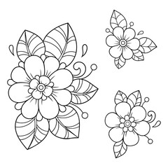 Wall Mural - set of mehndi flower pattern for henna drawing and tattoo. decoration in ethnic oriental, indian sty
