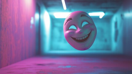 Sticker - Surreal Smiling Mask in Neon Environment