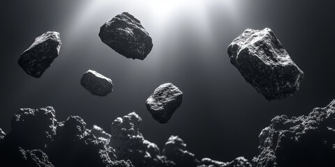 Wall Mural - Asteroid field, space rocks falling, dark background, cosmic