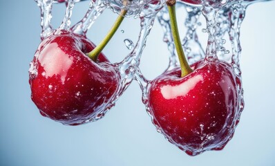 Wall Mural - Fresh cherries splashing in water