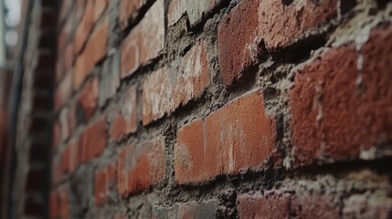 Poster - Textured Close-Up of Red Brick Wall Displaying Weathered Appearance, Unique Patterns and Color Variations, Perfect for Backgrounds and Architectural Designs