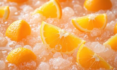 Wall Mural - Refreshing oranges in crushed ice