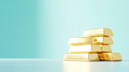 Poster - minimalistic representation of gold industry featuring gleaming gold bars stacked neatly on clean solid color background