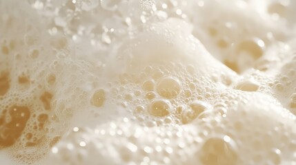 Poster - Close-Up View of Bubbles and Foam Creating a Soft and Smooth Creamy Texture in a Liquid Surface, Perfect for Various Culinary and Beverage Themes