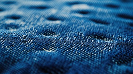 Poster - Close-Up Image of Textured Blue Fabric Showcasing Intricate Patterns and Weaving Techniques Perfect for Fashion, Design, and Textile Projects