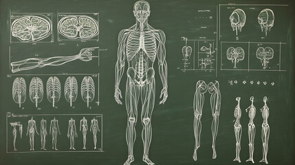 Poster - Detailed Anatomical Diagram Showcasing the Complete Human Skeletal System and Body Structure for Medical Educational and Scientific Purposes