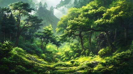 Lush array of vibrant green coniferous trees
