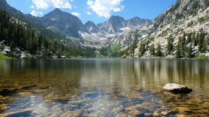 Wall Mural - Serene Mountain Lake Reflection in the Sunlight