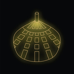 Poster - Glowing yellow outline of a building with a domed roof on a black background