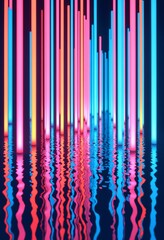 Aufkleber - Abstract neon light fluorescent Neon Lights glow ,Reflection on water,neon lights exhibition background , 3D illustration