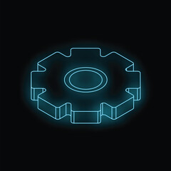 Poster - Neon gear wheel rotating on black background, concept of engineering and innovation