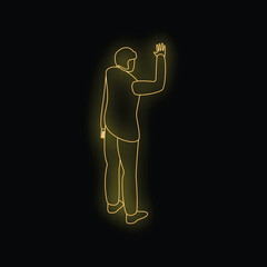 Poster - businessman is raising his hand in a neon light style drawing