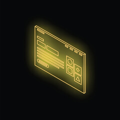 Poster - Neon yellow website wireframe is glowing on a dark background