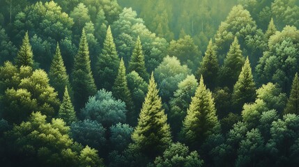 Lush array of vibrant green coniferous trees