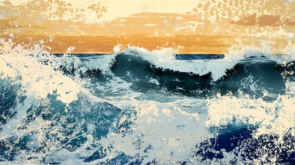 Poster - Dramatic Crashing Ocean Waves at Sunset Casting Mesmerizing Spray and Foam