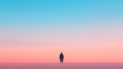Poster - minimalist depiction of knight silhouette against vast empty horizon his form reduced to stark contrast of light and