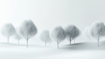 Winter trees, foggy landscape, serene scene, minimalist design, website background